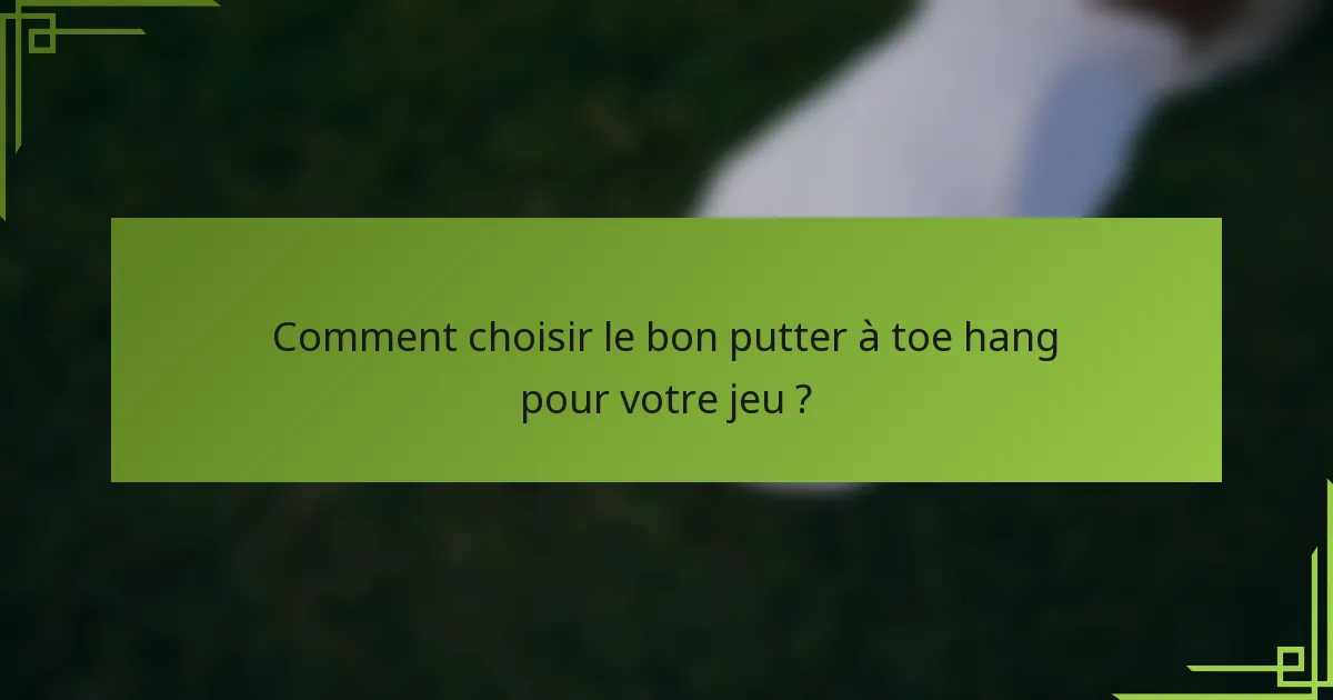 Comment choisir le bon putter à toe hang pour votre jeu ?
